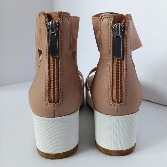 🤎 Sorel Tan Wedge Sandals Ballet Ankle Leather White Womens 5.5 Platform - Picture 4 of 13
